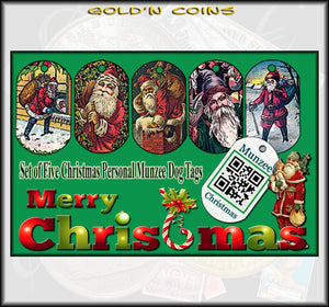 Merry Christmas Personal Munzee 5pc Dog Tag Set