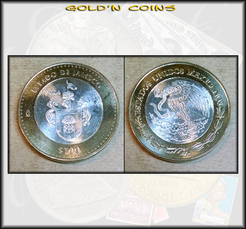 2004 Jalisco Mexico Bi-Metallic 100 Peso SILVER Uncirculated