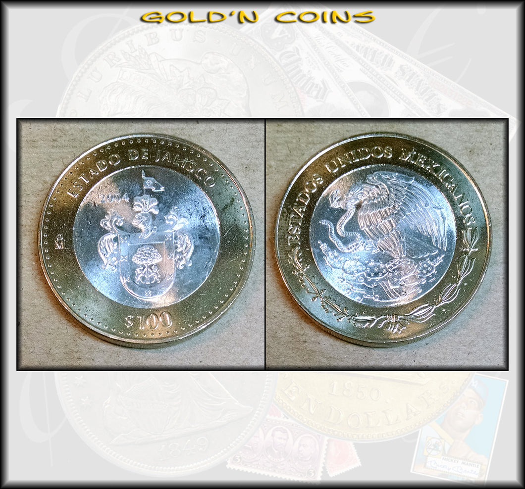 2004 Jalisco Mexico Bi-Metallic 100 Peso SILVER Uncirculated